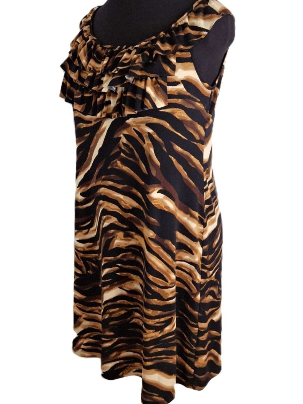 Animal Print Ruffle Tunic Dress, Sleeveless, Stretch XL